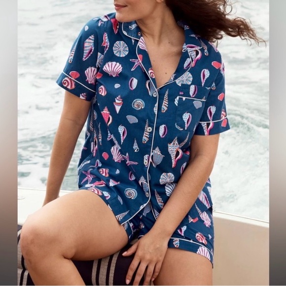 Printfresh Beachcomber Seashells 2 pc Pajama Set Top Shorts Organic Blue XXL - Picture 11 of 11